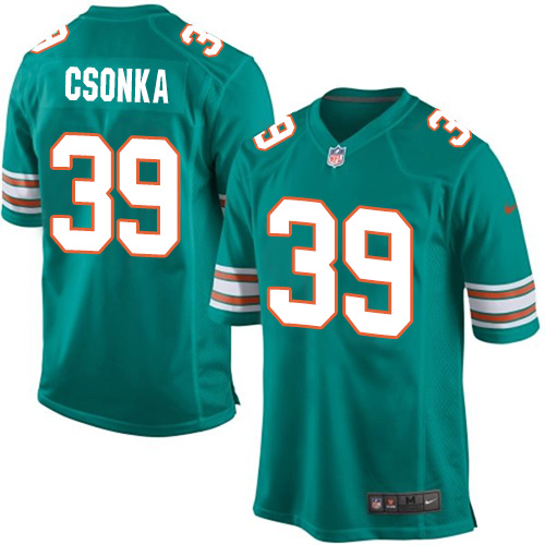 Men's Game Larry Csonka Nike Jersey Aqua Green Alternate - #39 NFL Miami Dolphins